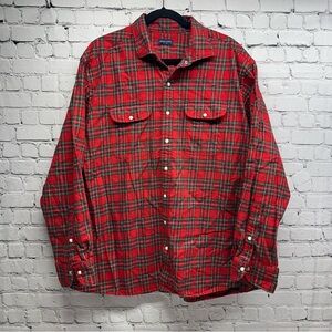 Proper cloth men’s Red Plaid Button-Up Shirt Christmas holiday smart size flann
